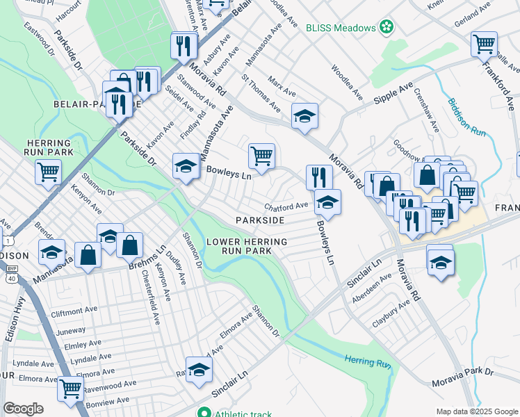 map of restaurants, bars, coffee shops, grocery stores, and more near 4623 Chatford Avenue in Baltimore