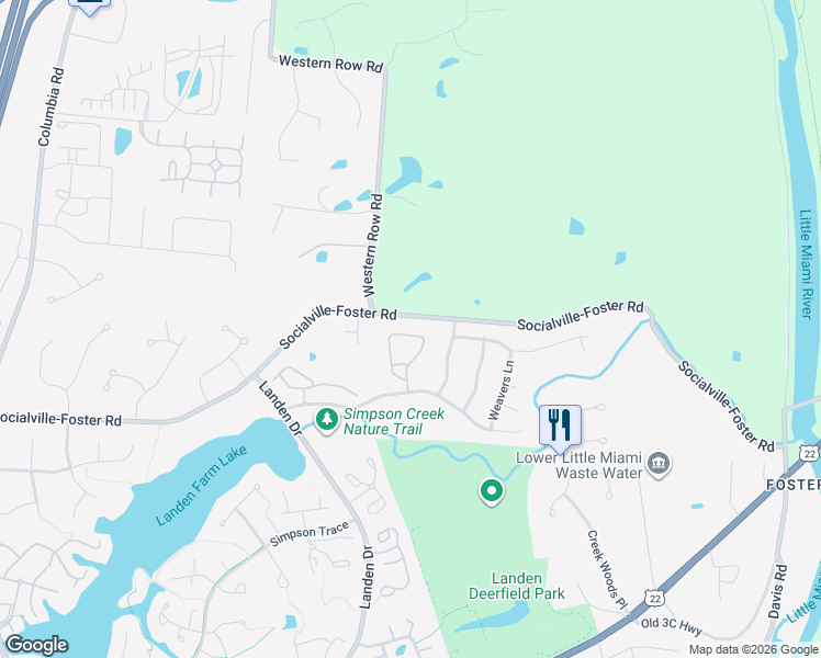 map of restaurants, bars, coffee shops, grocery stores, and more near 7814 Hackney Circle in Maineville