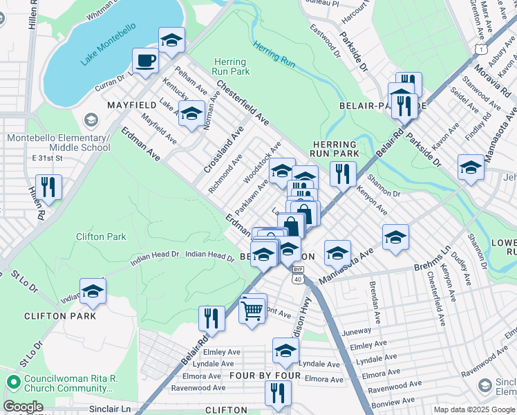 map of restaurants, bars, coffee shops, grocery stores, and more near 3405 Teresa Court in Baltimore