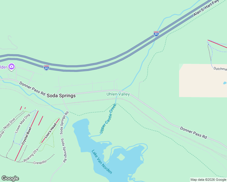 map of restaurants, bars, coffee shops, grocery stores, and more near 21085 Donner Pass Road in Soda Springs