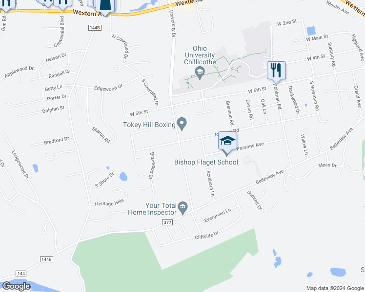 map of restaurants, bars, coffee shops, grocery stores, and more near 427 Keller Road in Chillicothe