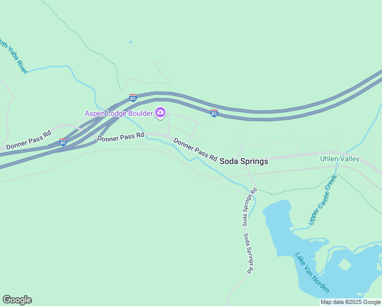 map of restaurants, bars, coffee shops, grocery stores, and more near 21719 Donner Pass Road in Soda Springs