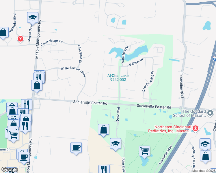 map of restaurants, bars, coffee shops, grocery stores, and more near 4428 North Mallard Cove in Mason