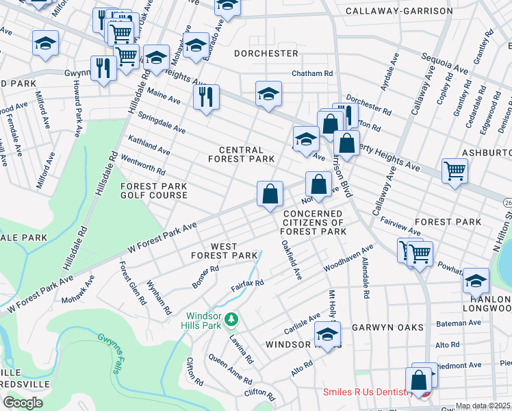 map of restaurants, bars, coffee shops, grocery stores, and more near 4107 West Forest Park Avenue in Baltimore