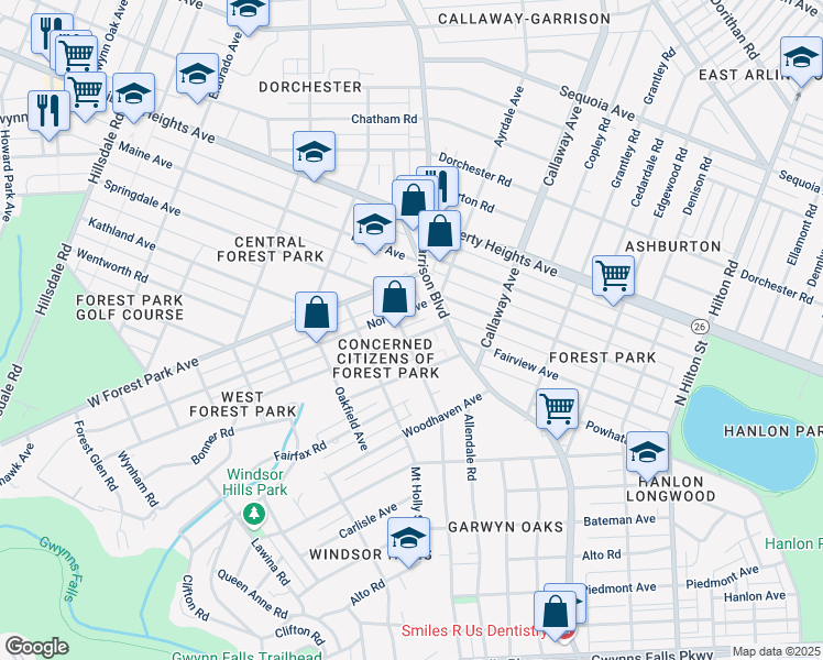 map of restaurants, bars, coffee shops, grocery stores, and more near 3818 Fairview Avenue in Baltimore