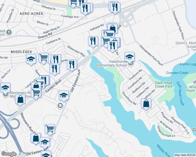 map of restaurants, bars, coffee shops, grocery stores, and more near 238 Marina View Court in Baltimore