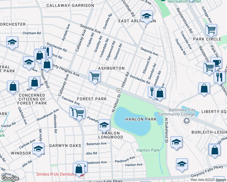 map of restaurants, bars, coffee shops, grocery stores, and more near 3309 Liberty Heights Avenue in Baltimore