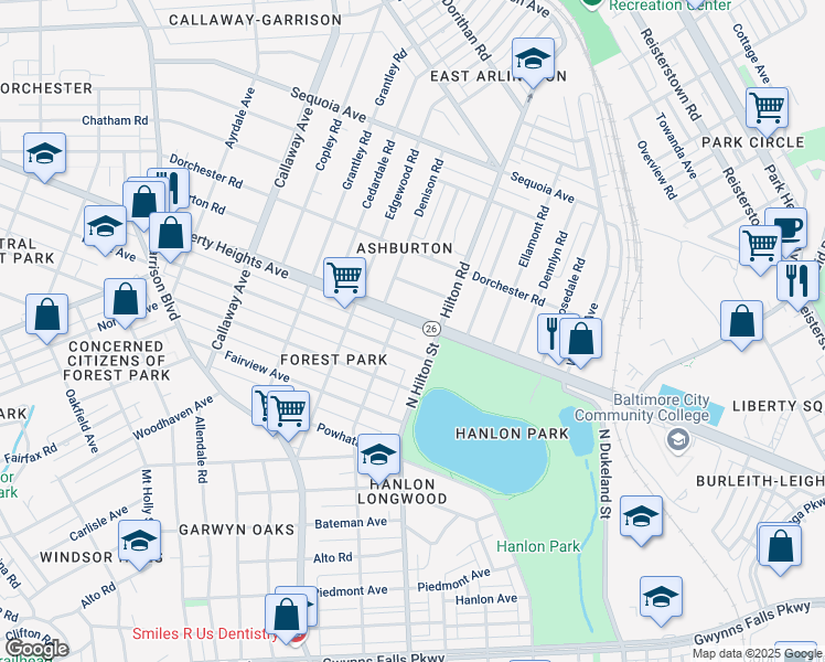 map of restaurants, bars, coffee shops, grocery stores, and more near 3309 Liberty Heights Ave in Baltimore