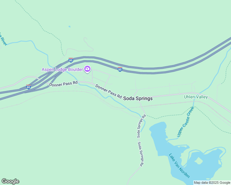 map of restaurants, bars, coffee shops, grocery stores, and more near 21654 Donner Pass Road in Soda Springs