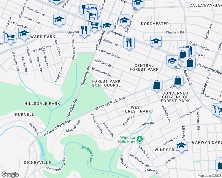 map of restaurants, bars, coffee shops, grocery stores, and more near 4302 Miami Place in Baltimore