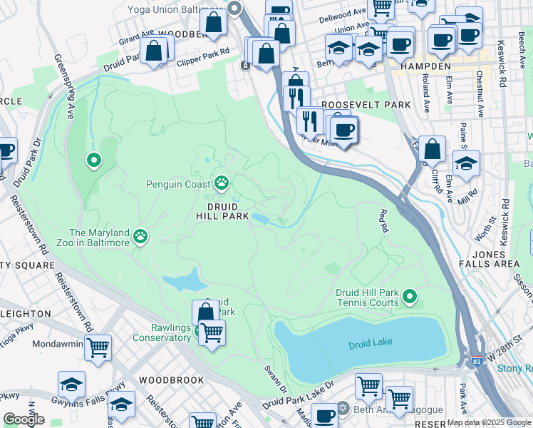 map of restaurants, bars, coffee shops, grocery stores, and more near Silver Spring Drive in Baltimore