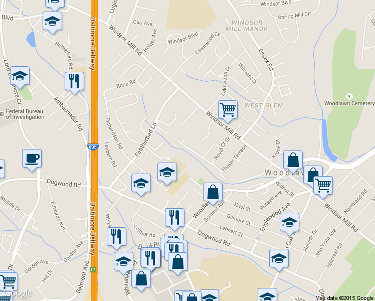 map of restaurants, bars, coffee shops, grocery stores, and more near 6735 Kincheloe Avenue in Baltimore