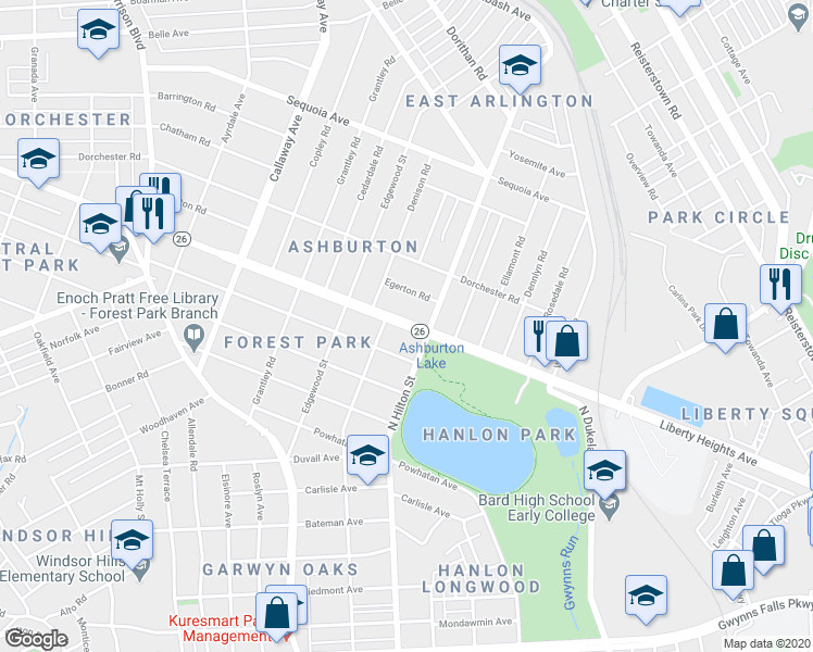 map of restaurants, bars, coffee shops, grocery stores, and more near 3313 Liberty Heights Avenue in Baltimore