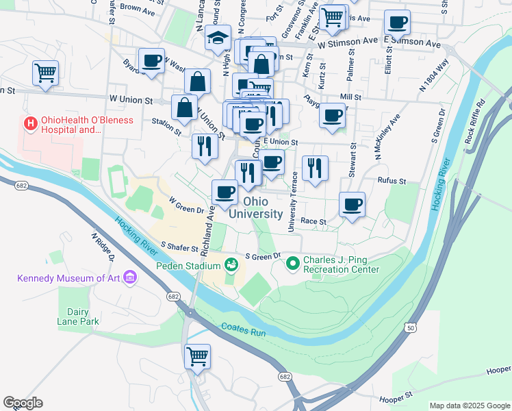 map of restaurants, bars, coffee shops, grocery stores, and more near in Athens