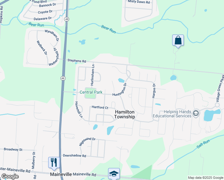 map of restaurants, bars, coffee shops, grocery stores, and more near 7559 Harmill Court in Maineville