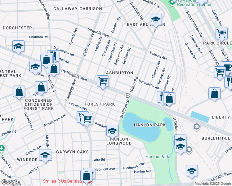 map of restaurants, bars, coffee shops, grocery stores, and more near 3401 Liberty Heights Avenue in Baltimore