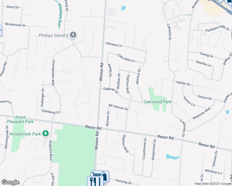 map of restaurants, bars, coffee shops, grocery stores, and more near 2357 Oaktree Drive in Fairfield