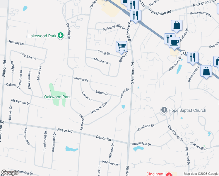 map of restaurants, bars, coffee shops, grocery stores, and more near 2822 Saturn Drive in Fairfield