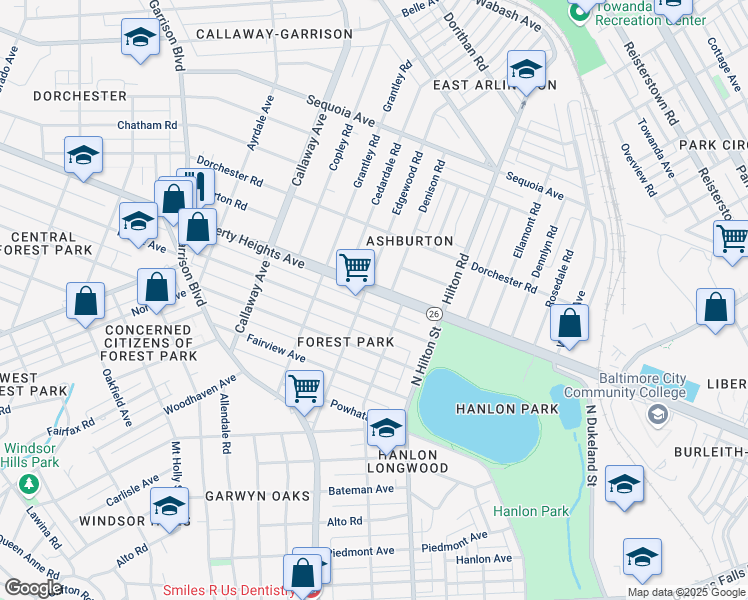 map of restaurants, bars, coffee shops, grocery stores, and more near 3427 Liberty Heights Avenue in Baltimore