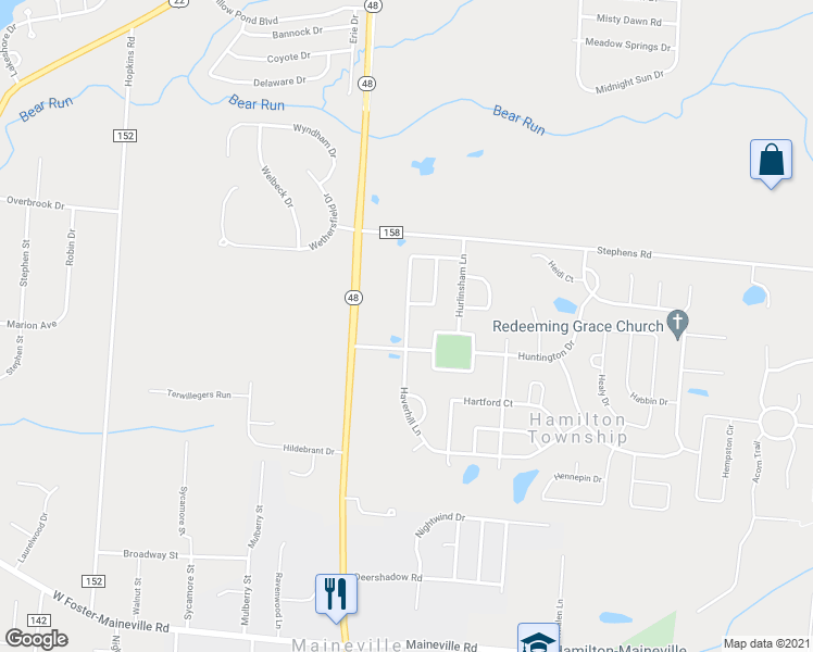 map of restaurants, bars, coffee shops, grocery stores, and more near 7498-7430 Haverhill Lane in Maineville