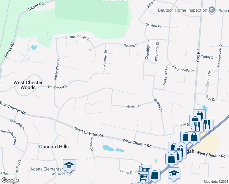 map of restaurants, bars, coffee shops, grocery stores, and more near 9032 Cascara Drive in Butler County