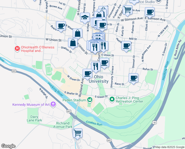 map of restaurants, bars, coffee shops, grocery stores, and more near in Athens