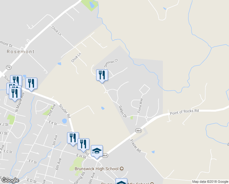 map of restaurants, bars, coffee shops, grocery stores, and more near 8 Rick Michael Way East in Brunswick