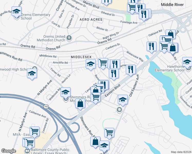 map of restaurants, bars, coffee shops, grocery stores, and more near 142 Bennett Road in Essex
