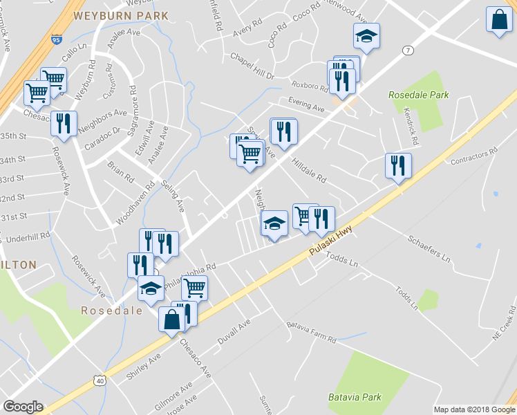 map of restaurants, bars, coffee shops, grocery stores, and more near 1263 Neighbors Avenue in Rosedale
