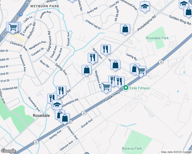 map of restaurants, bars, coffee shops, grocery stores, and more near 1263 Neighbors Avenue in Rosedale