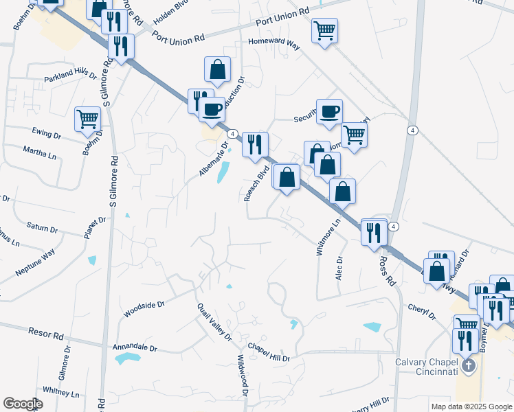 map of restaurants, bars, coffee shops, grocery stores, and more near 3195 Lighthouse Drive in Fairfield