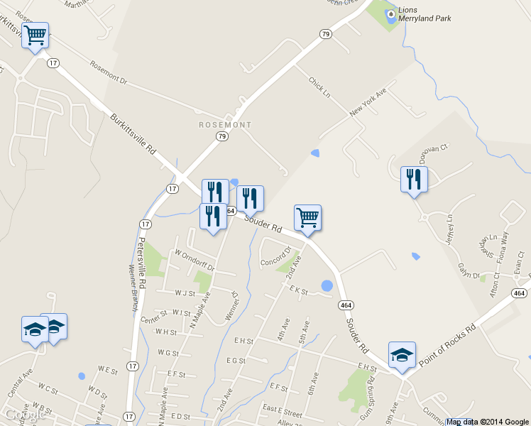 map of restaurants, bars, coffee shops, grocery stores, and more near 40 Souder Road in Brunswick