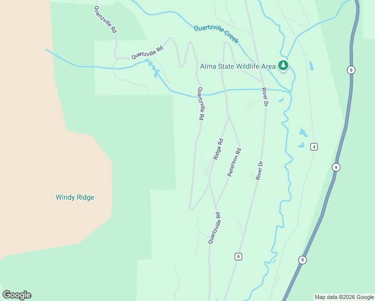 map of restaurants, bars, coffee shops, grocery stores, and more near 1191 Quartzville Road in Alma
