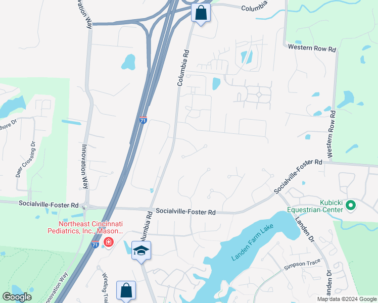 map of restaurants, bars, coffee shops, grocery stores, and more near 7873 Carraway Court in Maineville