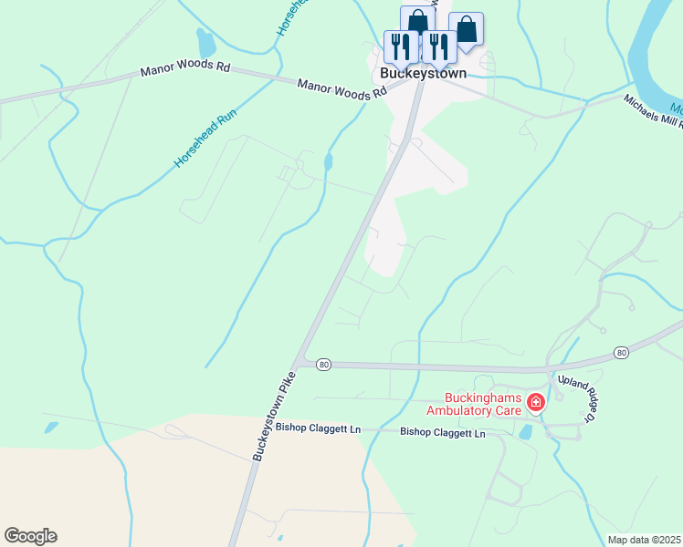 map of restaurants, bars, coffee shops, grocery stores, and more near Highway 85 in Buckeystown