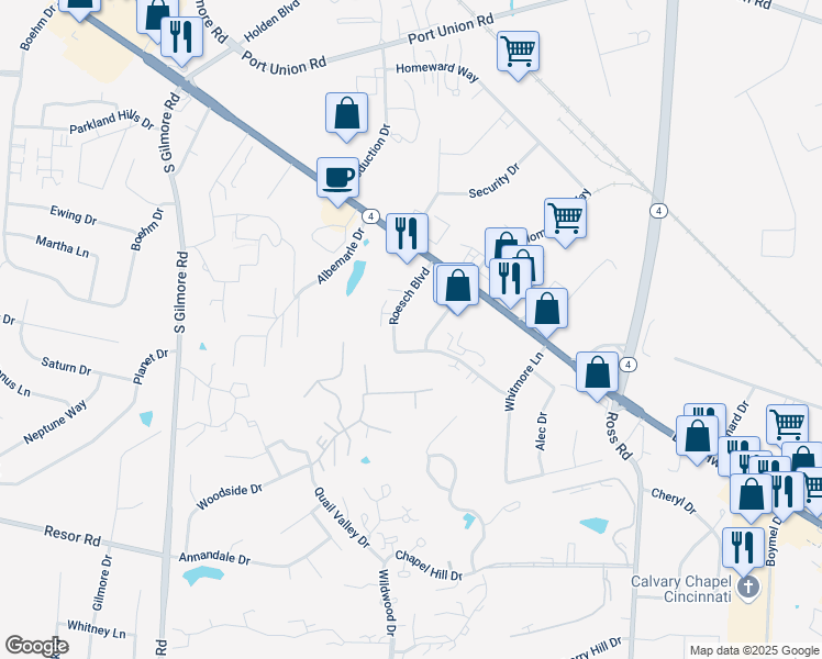 map of restaurants, bars, coffee shops, grocery stores, and more near 3195 Lighthouse Drive in Fairfield