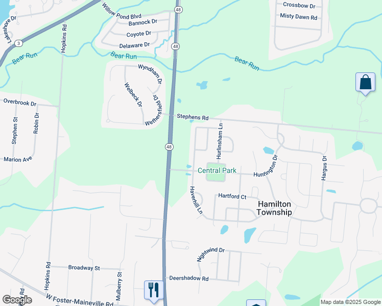 map of restaurants, bars, coffee shops, grocery stores, and more near 7417 Haverhill Lane in Maineville