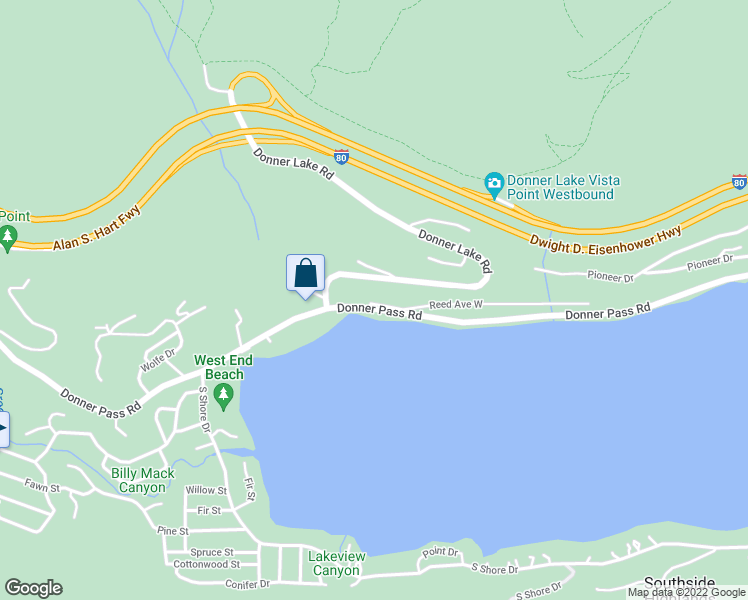 map of restaurants, bars, coffee shops, grocery stores, and more near 15510 Donner Pass Road in Truckee