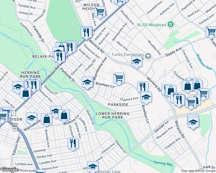 map of restaurants, bars, coffee shops, grocery stores, and more near 4337 Greenhill Avenue in Baltimore