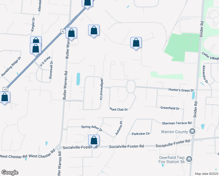 map of restaurants, bars, coffee shops, grocery stores, and more near 7795 Hunt Club Drive in Mason