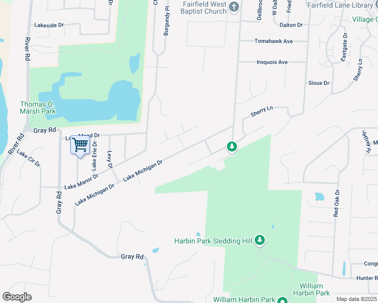 map of restaurants, bars, coffee shops, grocery stores, and more near 5537 Lake Michigan Drive in Fairfield