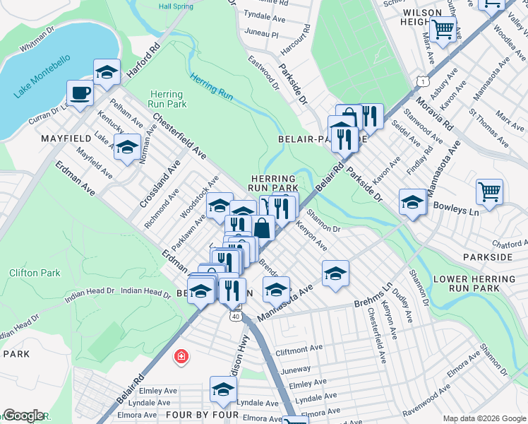 map of restaurants, bars, coffee shops, grocery stores, and more near 2845 Chesterfield Avenue in Baltimore