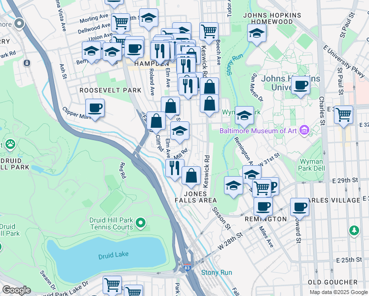 map of restaurants, bars, coffee shops, grocery stores, and more near 3107 Crittenton Place in Baltimore