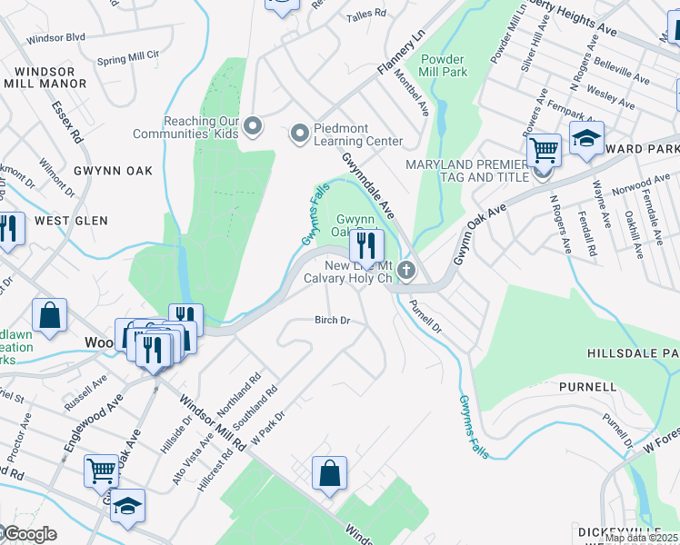 map of restaurants, bars, coffee shops, grocery stores, and more near 2408 Poplar Drive in Baltimore