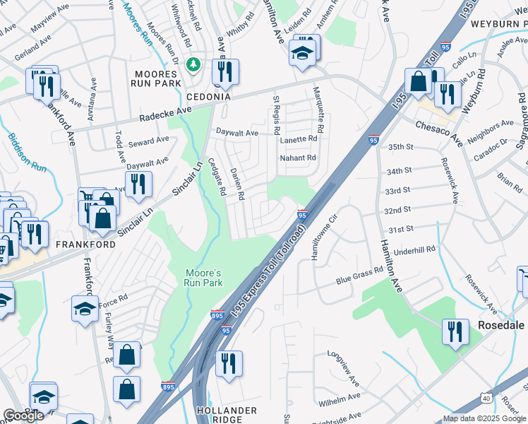 map of restaurants, bars, coffee shops, grocery stores, and more near 5105 Groton Road in Baltimore