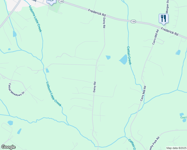 map of restaurants, bars, coffee shops, grocery stores, and more near 1656 Daisy Road in Woodbine