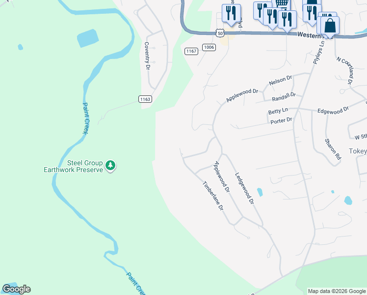 map of restaurants, bars, coffee shops, grocery stores, and more near 2 Timberlane Drive in Chillicothe