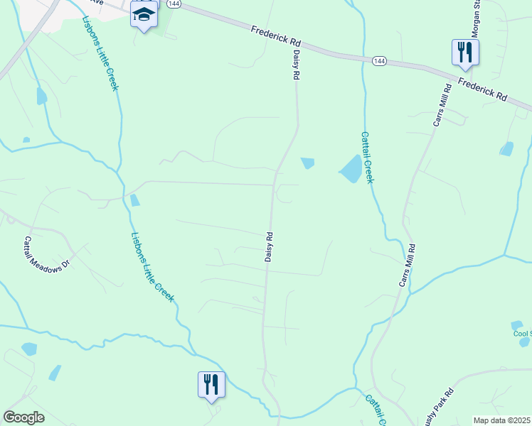 map of restaurants, bars, coffee shops, grocery stores, and more near 1656 Daisy Road in Woodbine