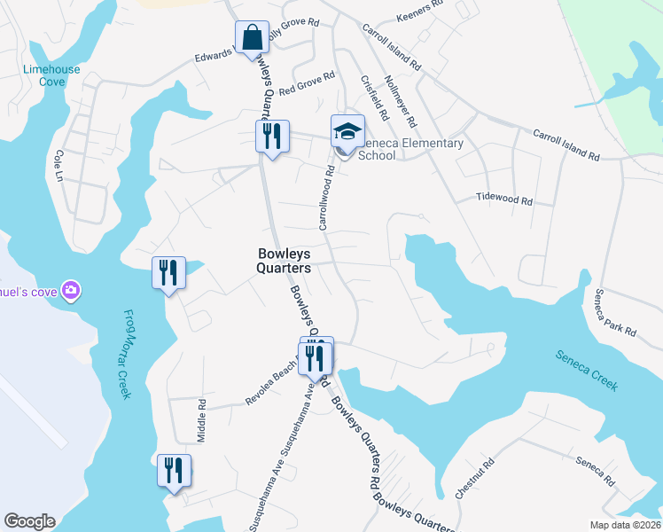 map of restaurants, bars, coffee shops, grocery stores, and more near 700 Carrollwood Road in Middle River
