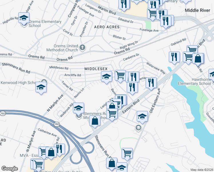 map of restaurants, bars, coffee shops, grocery stores, and more near 142 Bennett Road in Essex